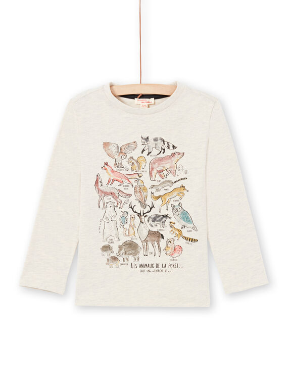 Camiseta de manga larga de color beige jaspeado con estampado de animales del bosque para niño MOSAUTEE3 / 21W902P2TMLA013