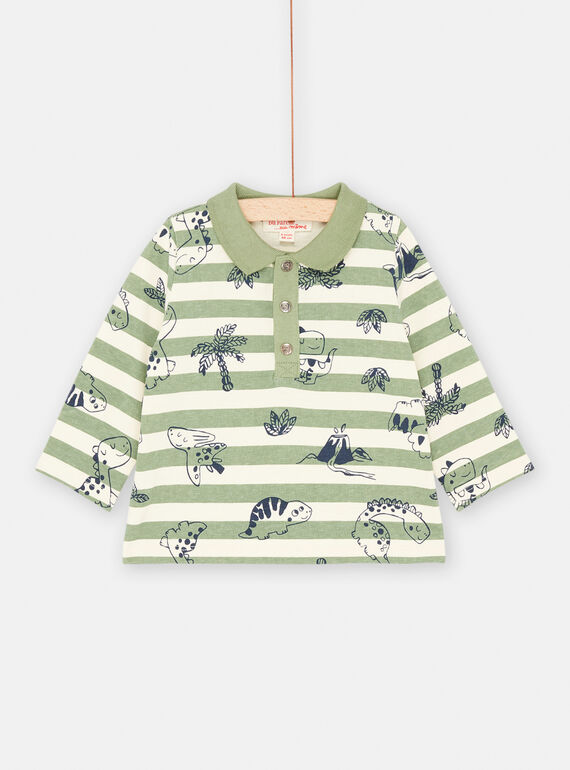 Polo de color crudo y verde tilo con estampado rayas para bebé niño SUVERPOL / 23WG10J1POL005