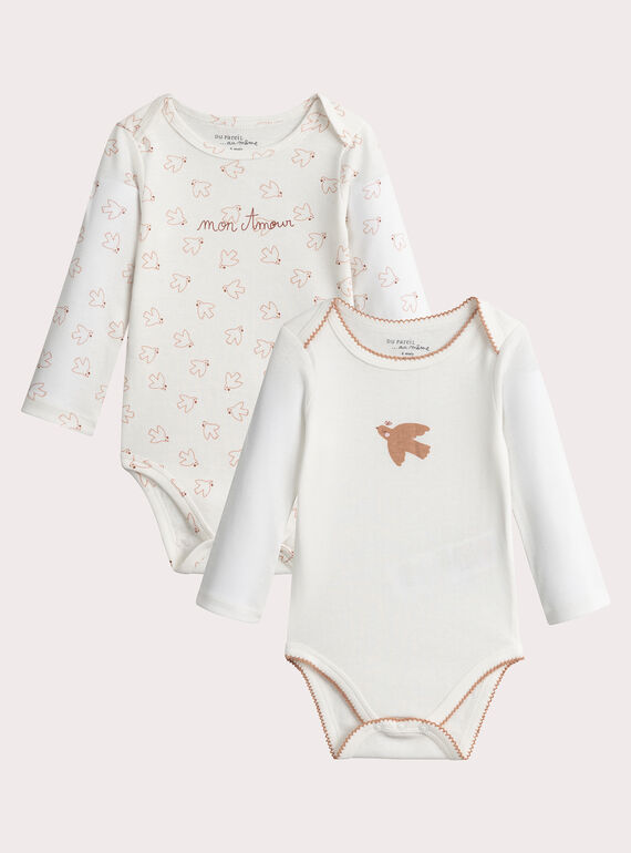 Lote de 2 body de manga larga con estampado de pájaro para niña  VEFIBODVOL / 24WH1386BDL001