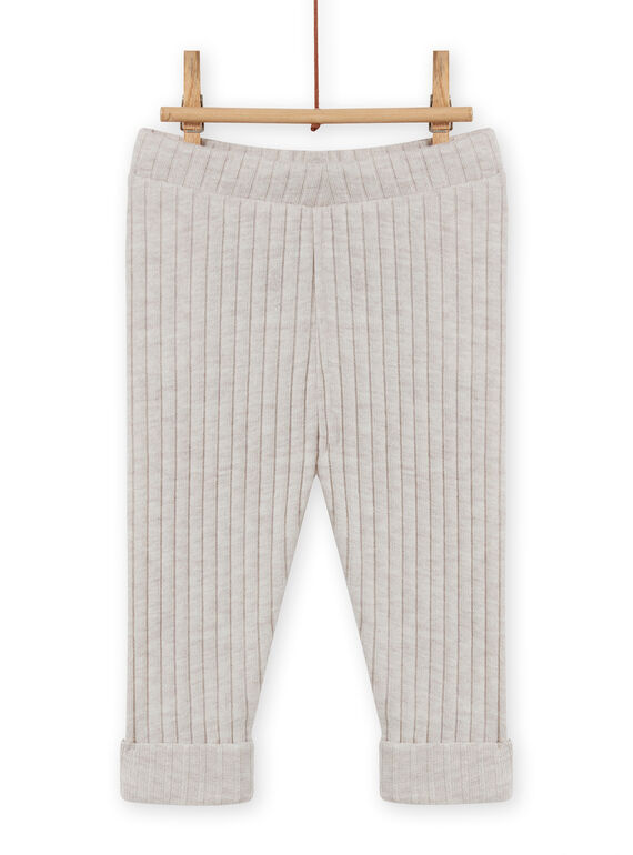 Leggings lisos de color beige jaspeado efecto canalé para bebé niña MYIJOLEGCO1 / 21WI0911CALA011