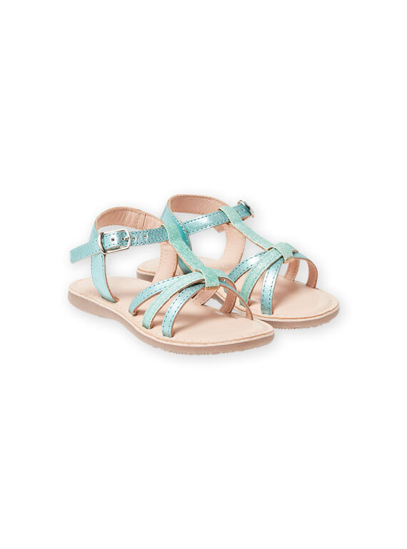Sandalias de piel de color verde irisado con tiras brillantes para niña LFSANDLOU / 21KK355CD0E600