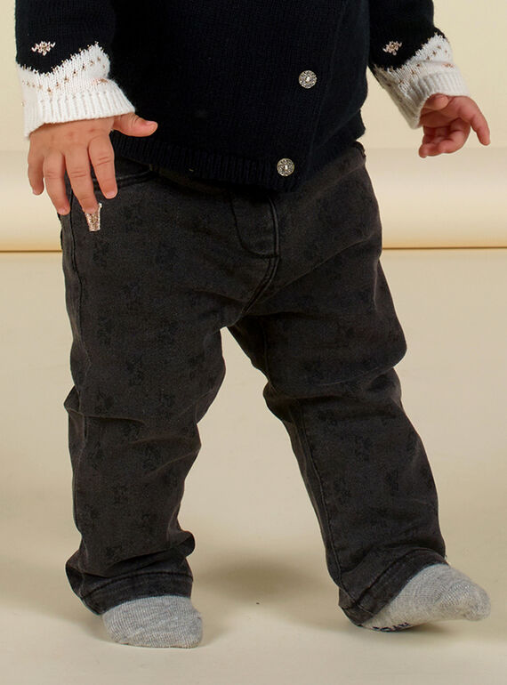 Pantalón negro desgastado con estampado floral a tono para bebé niña MIHIPAN1 / 21WG09U2PANJ905