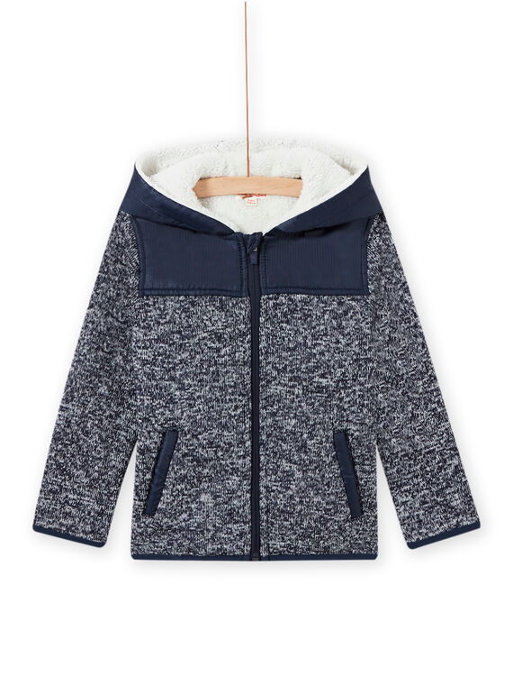 Chaqueta con cremallera y capucha de tejido técnico de color azul noche para niño MOJOTEKGIL1 / 21W902N2GIL705