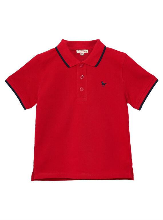Polo de piqué de color rojo de rayas en el cuello para niño JOJOPOL3 / 20S90251D2DF505
