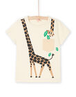 Camiseta crema con estampado de jirafa ROJUNTI5 / 23S902U5TMCA002