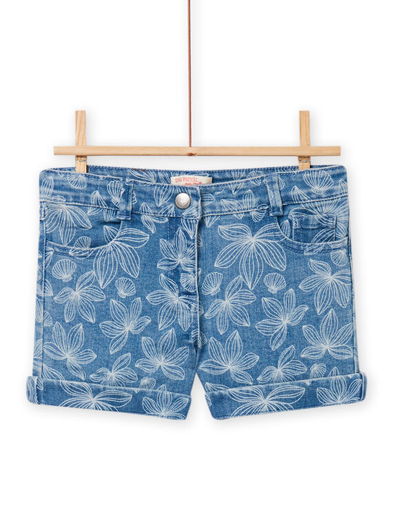 Short vaquero tono claro con estampado de hojas y concha flamenco para niña NAJOSHORT2 / 22S90163SHOP272