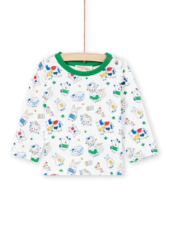 Camiseta blanca y verde con estampado animal para bebé niño MUMIXTEE1 / 21WG10J1TML001