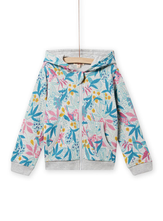 Parte de arriba de chándal gris jaspeado, azul y rosa con estampado de hojas para niña NAJOHOJOG2 / 22S90161JGH943