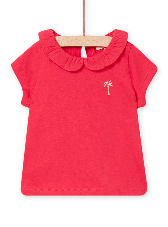 Camiseta de cuello Peter Pan rosa frambuesa para bebé niña NIJOBRA7 / 22SG09C3BRA308