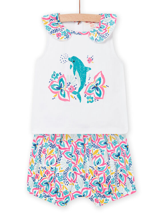 Conjunto de camiseta y short blanco para bebé niña NIPLAENS / 22SG09K1ENS000