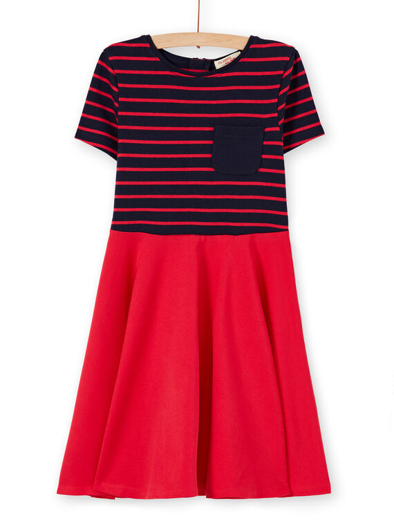 Vestido evasé de manga corta de punto milano rojo y azul marino LAJOROB1 / 21S90131D2FC205