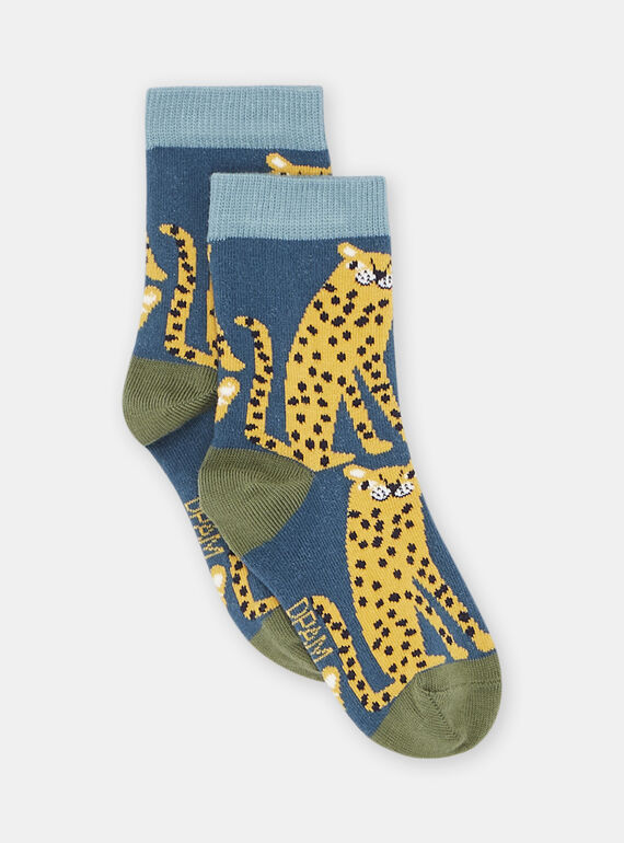 Calcetines de color turquesa con estampado de leopardo para niño SYOJOCHO1 / 23WI02B5SOQC217