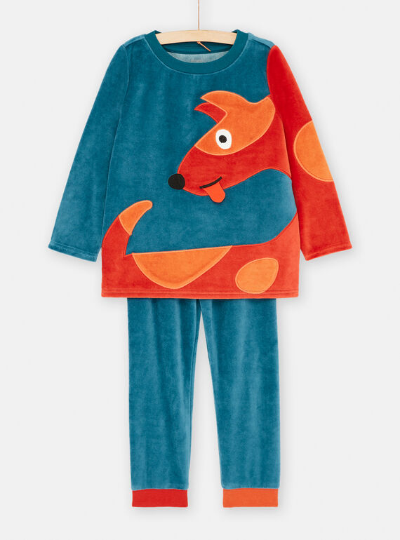 Pijama de terciopelo azul con estampado de perro para niño SEGOPYJCHI / 23WH1246PYJC217