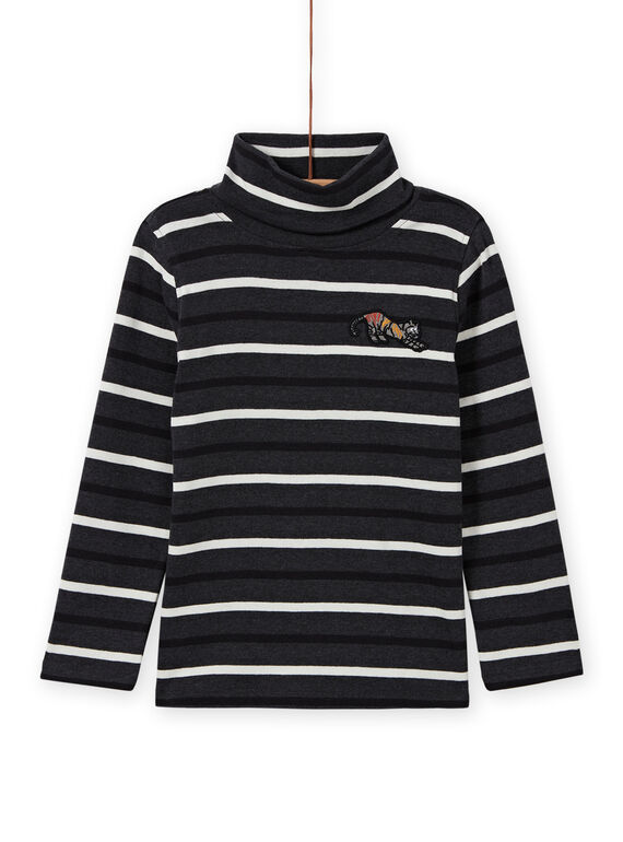 Jersey fino gris de rayas y cuello vuelto para niño MOHISOUP / 21W902U1SPL944