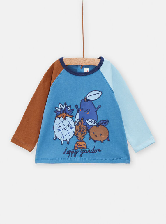 Camiseta azul con manga en contraste para bebé niño TUDETEE1 / 24SG10J1TMLC221