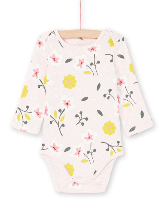 Body de color rosa pastel y amarillo con estampado floral para bebé niña MEFIBODFLE / 21WH13B7BDL301