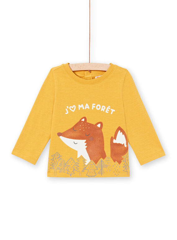 Camiseta de manga larga de color mostaza con estampado de zorro y bosque para bebé niño MUSAUTEE2 / 21WG10P2TMLB106