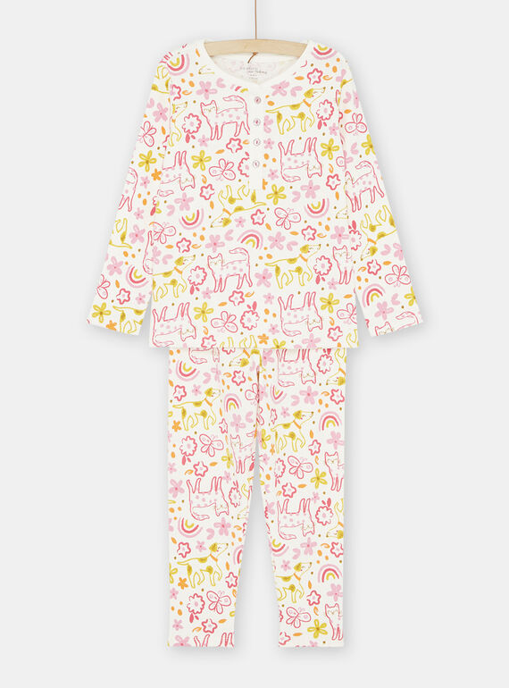 Pijama crudo , rosa y amarillo con estampado fantasía para niña SEFAPYJBOW / 23WH1134PYJ001