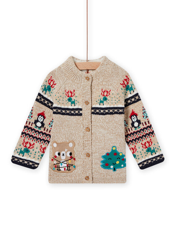 Cárdigan beige con estampado de jacquard para bebé niño MUNOGIL / 21WG10Q1GILI817