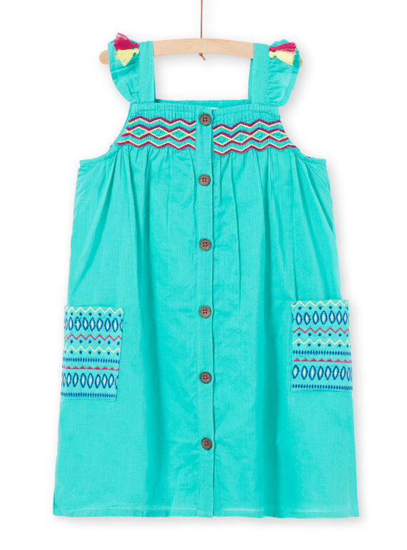 Vestido bordado con tirantes de color verde para niña JAMAROB3 / 20S901P3ROB629