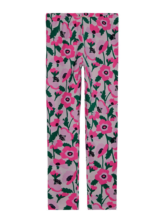 Leggings con flores de color rosa y detalles flúor para niña JYAPOELEG2 / 20SI01G1CAL301