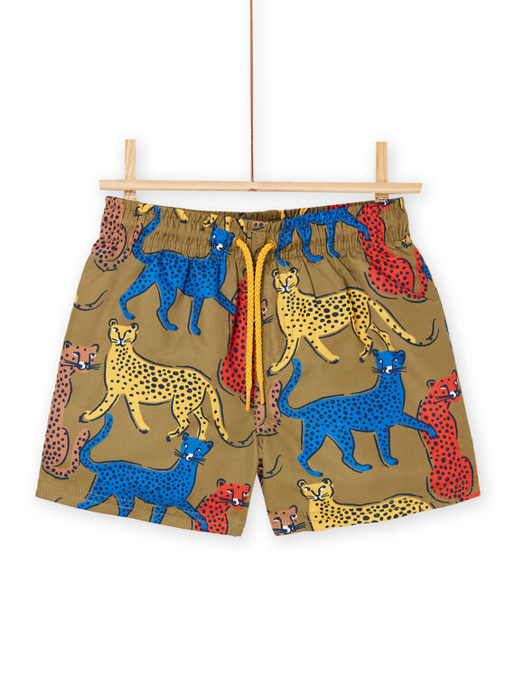 Bañador estilo short verde militar con estampado de leopardos RYOMERBOXLEO / 23SI02R3MAIG631