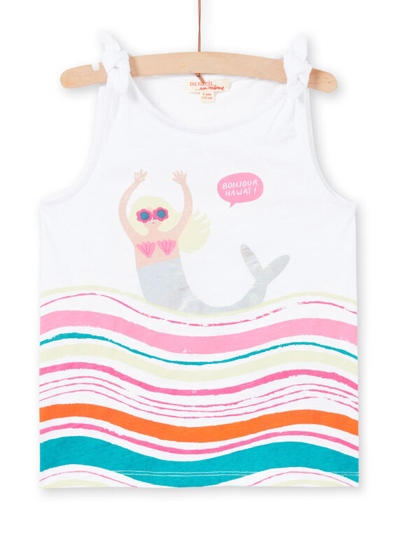 Camiseta de tirantes blanca con estampado de sirena y olas para niña LABONDEB2 / 21S901W2DEB000