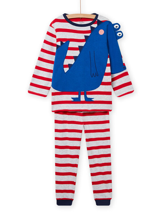 Pijama de color gris jaspeado y rojo fosforescentes para niño NEGOPYJDINO / 22SH12G7PYJJ920
