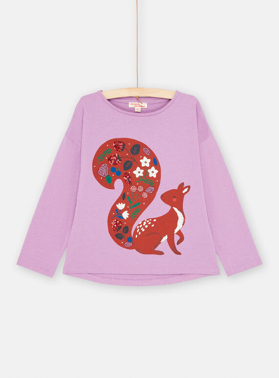 Camiseta violeta con estampado de ardilla para niña SAKHOTEE3 / 23W901Q3TMLH708