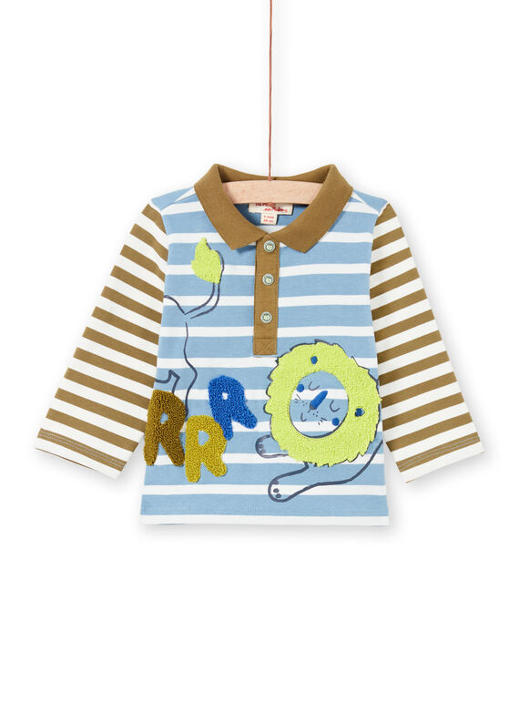 Polo de color celeste y caqui de rayas para bebé niño MUKAPOL / 21WG10I1POL020