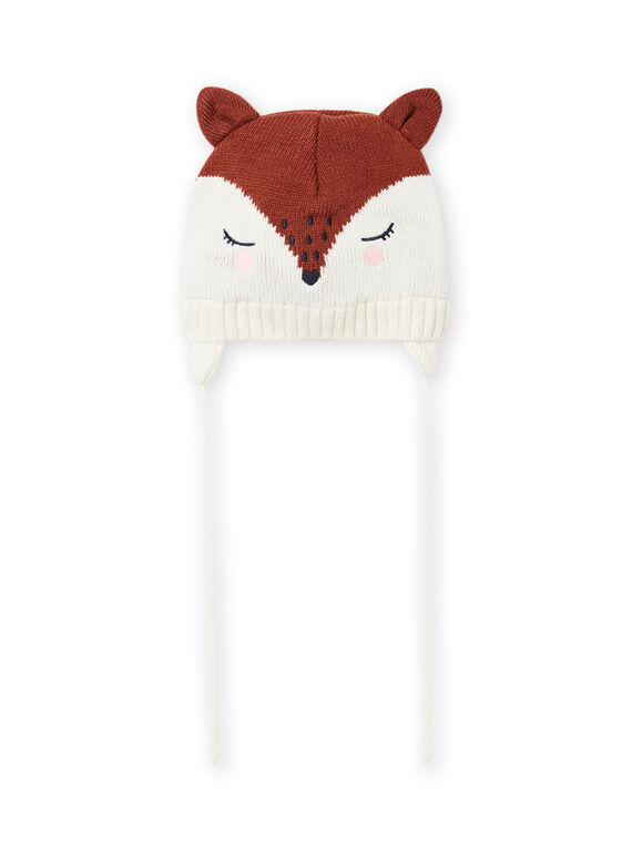 Gorro de color crudo con estampado de zorro para bebé niña MYISAUBON1 / 21WI0954BON001
