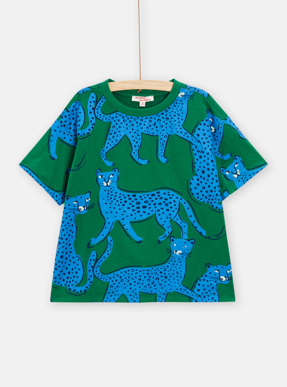 Camiseta azul con estampado de guepardos para niño TOJOTIAOP1 / 24S902B4TMCG623
