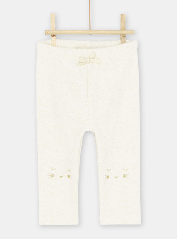 Pantalón beige jaspeado con bordado con cara de animal para bebé niña SIJOPANDOU1 / 23WG09B2PANA011