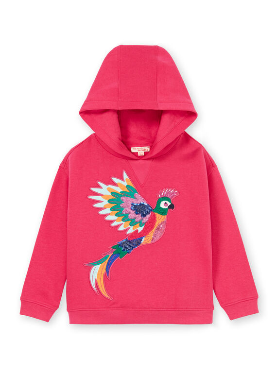 Sudadera rosa con capucha y estampado de loro bordado LANAUSWEA / 21S901P1SWEF507