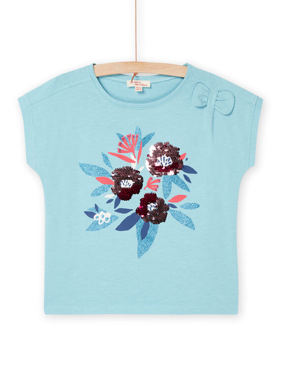 Camiseta azul gris con dibujo de flores RABLETI / 23S90131TMC205