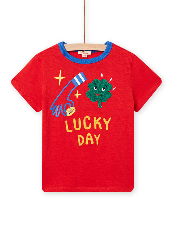 Camiseta rojo anaranjado con estampado de trébol para niño NOLUTI4 / 22S902P3TMCF527