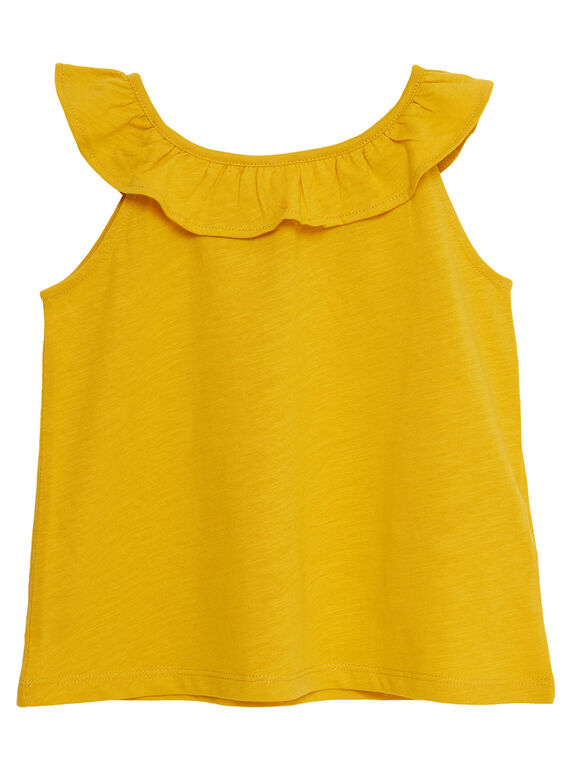 Camiseta de tirantes de color amarillo con cuello de volantes y estampado de lunares JAJODEB4 / 20S901T4D27B104