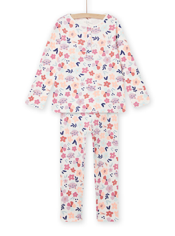 Pijama de camiseta y pantalón crudo jaspeado con estampado floral para niña NEFAPYJMAX / 22SH11G8PYJ006