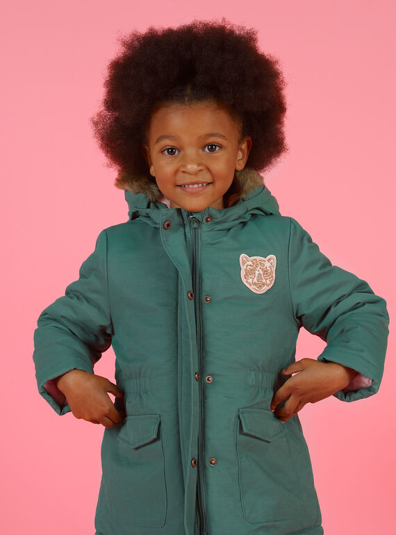 Parka de color caqui con capucha para niña MAKAPARKA / 21W90152PAR612