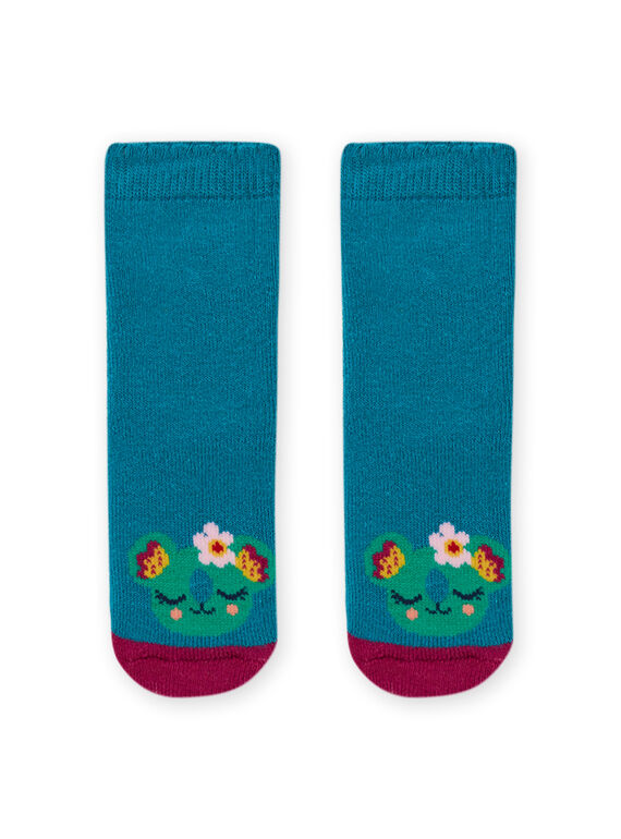 Calcetines lisos de color azul turquesa con estampado de animal para bebé niña MYIJOSOQB3 / 21WI0915SOQC217
