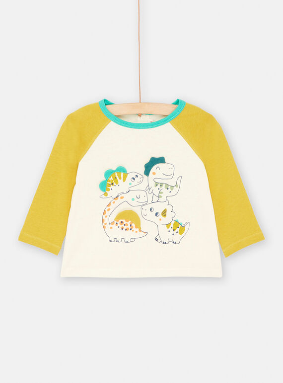 Camiseta de color marfil y mostaza con dibujo de dinosaurios para bebé niño SUVERTEE1 / 23WG10J3TML005