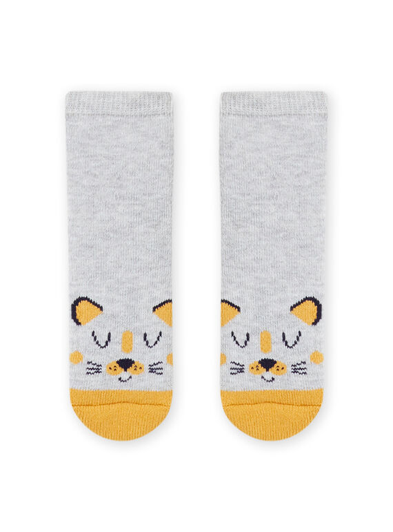 Calcetines de color gris jaspeado con estampado de leopardo para bebé niño MYUJOCHOB1 / 21WI1017SOQ943