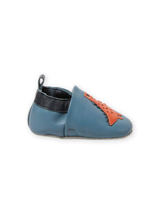 Zapatillas de casa de piel de color azul con estampado de dinosaurios para bebé niño MUCHOSAUR / 21XK3822D3SC201