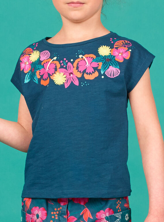 Camiseta de manga corta con estampado floral y en relieve en el cuello LABONTI2 / 21S901W3TMC716