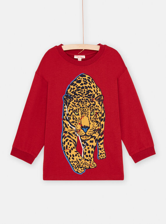 Camiseta granate con estampado de pantera para niño SOFORTEE2 / 23W902K4TML511