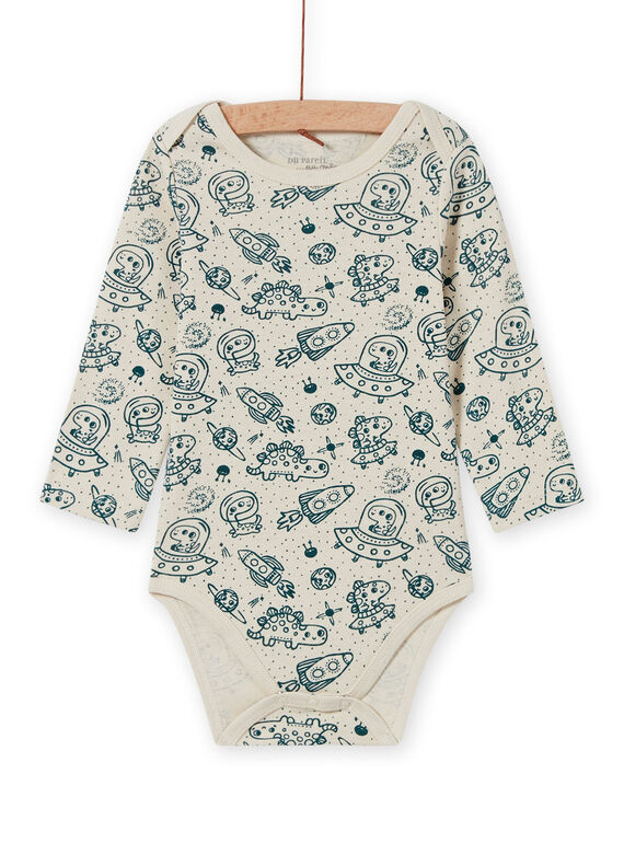 Body de manga larga de color crudo y azul con estampado de universo para bebé niño MEGABODCHA / 21WH14C2BDL080