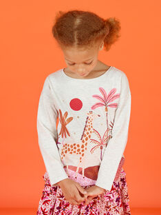 Camiseta de color crudo jaspeado con estampado de fantasía para niña MACOMTEE2 / 21W901L3TML006