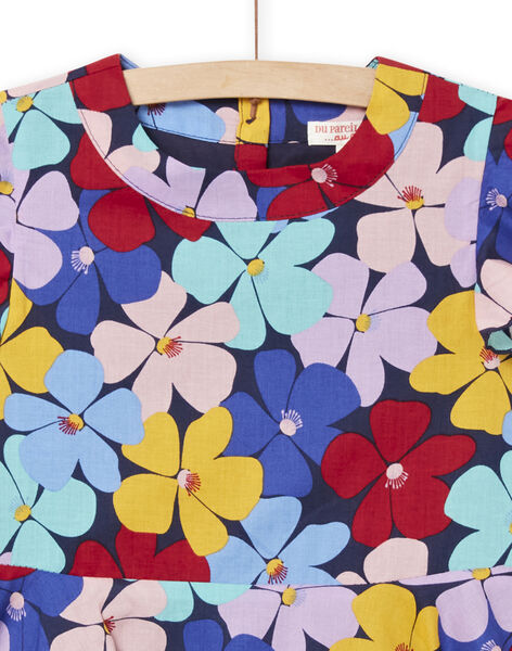 Blusa azul marino con estampado floral de colores para niña NALUROB2 / 22S901P3ROB070