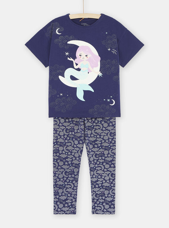 Pijama azul con estampado de sirena en la luna para niña SEFAPYJMOO / 23WH1131PYJ703