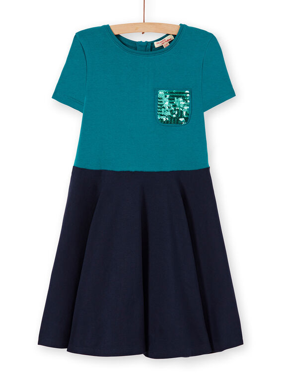 Vestido evasé de punto milano turquesa y azul marino LAJOROB4 / 21S90132D2FC216